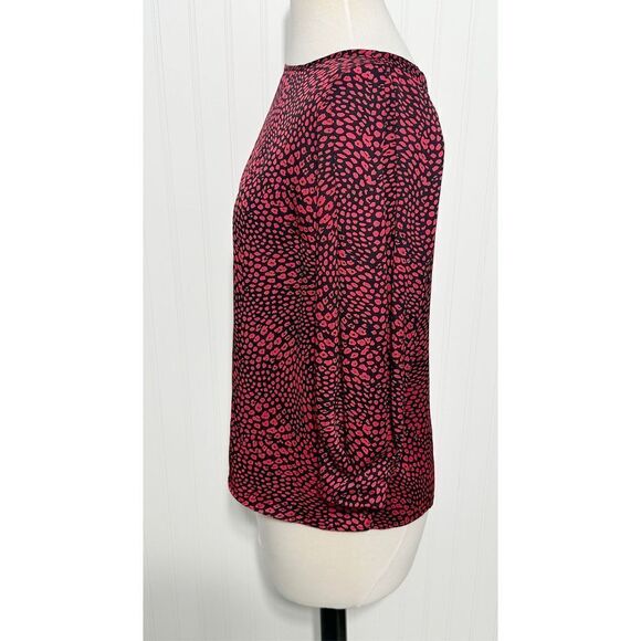 Banana Republic Womens Animal Print Blouse Top Puff Sleeve Red‎ Black Medium - Picture 5 of 12